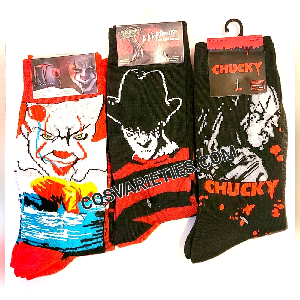 6 Pairs Of Horror Movie Character Socks Bundle. Freddy Krueger - IT - Chucky NWT